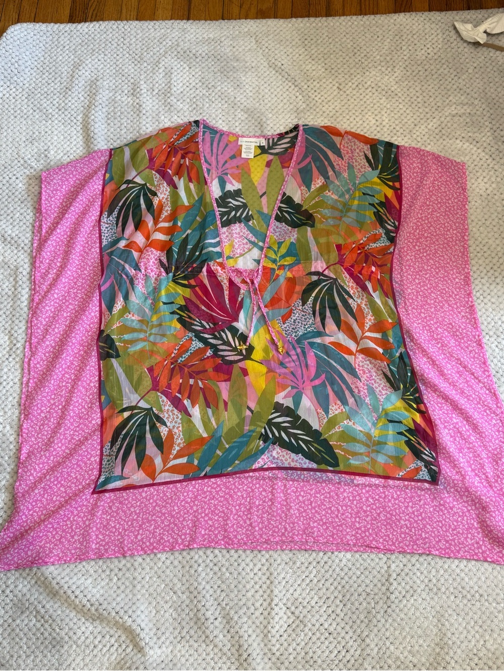 Bleu Rod Beattie Pink Multicolor Tropical V-Neck Tunic Top